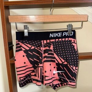Nike Pro Coral and Black Graphic Athletic Shorts